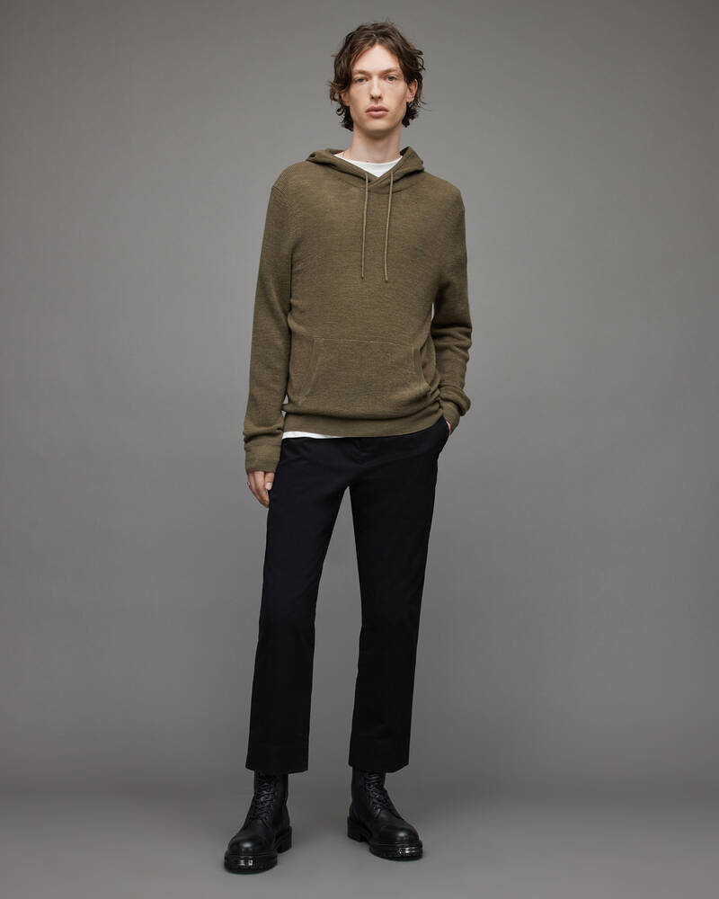 Olive Green Marl Allsaints Ivar Merino Hoodie | MK085X-4129