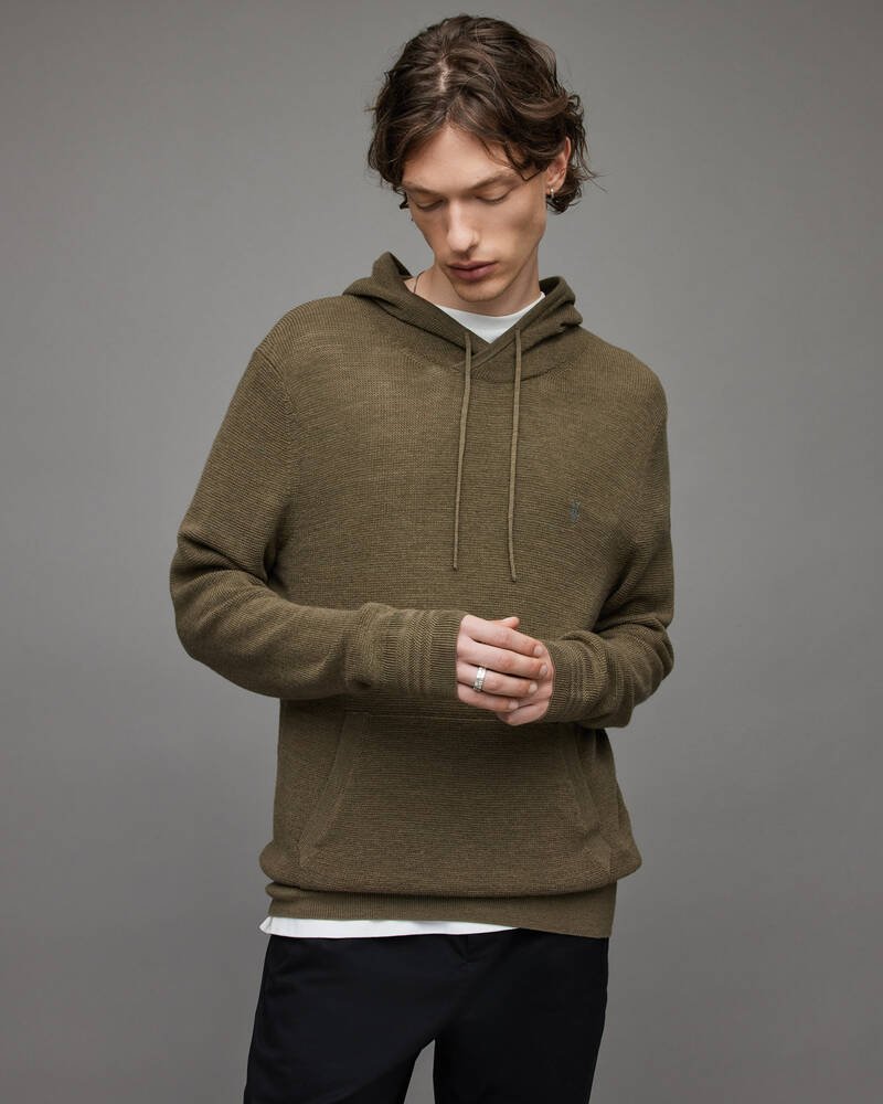 Olive Green Marl Allsaints Ivar Merino Hoodie | MK085X-4129