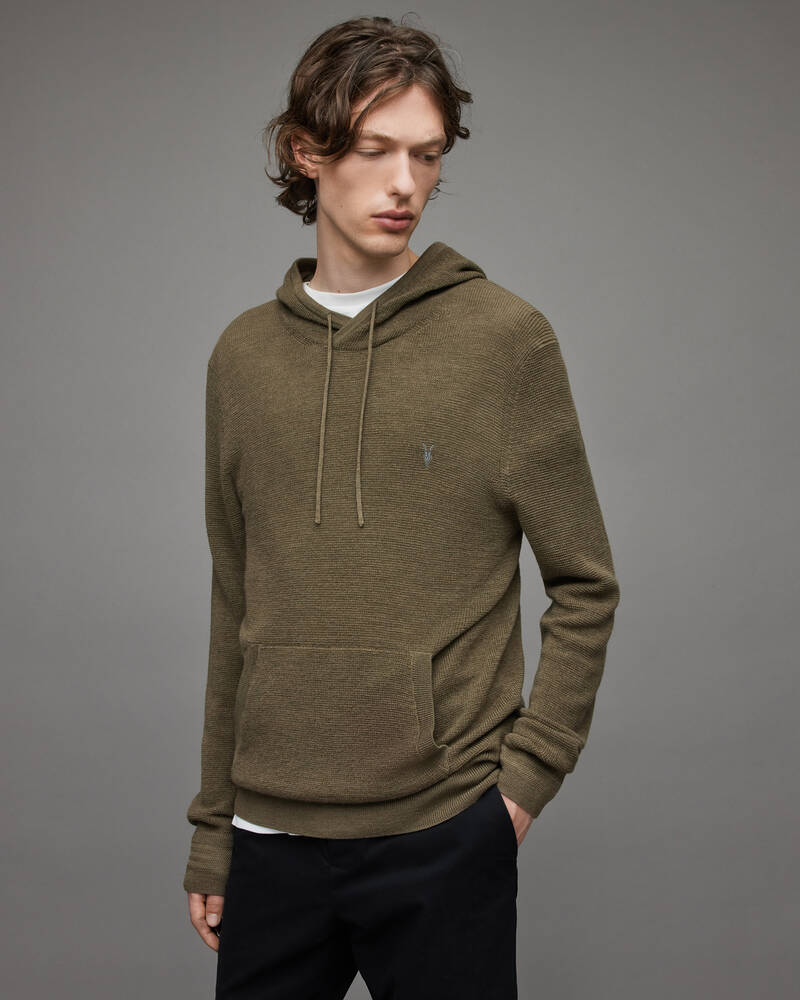 Olive Green Marl Allsaints Ivar Merino Hoodie | MK085X-4129