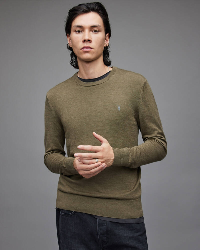 Olive Green Marl Allsaints Mode Merino Crew Jumper | MK056X-4129