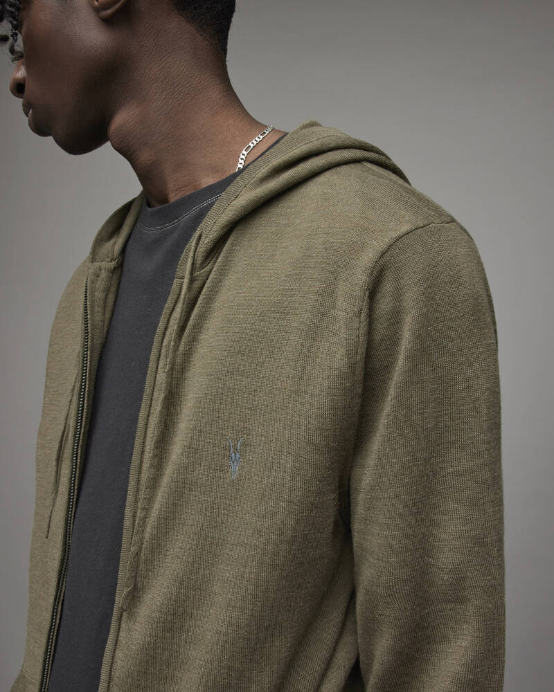 Olive Green Marl Allsaints Mode Merino Zip Hoodie | MK062X-4129