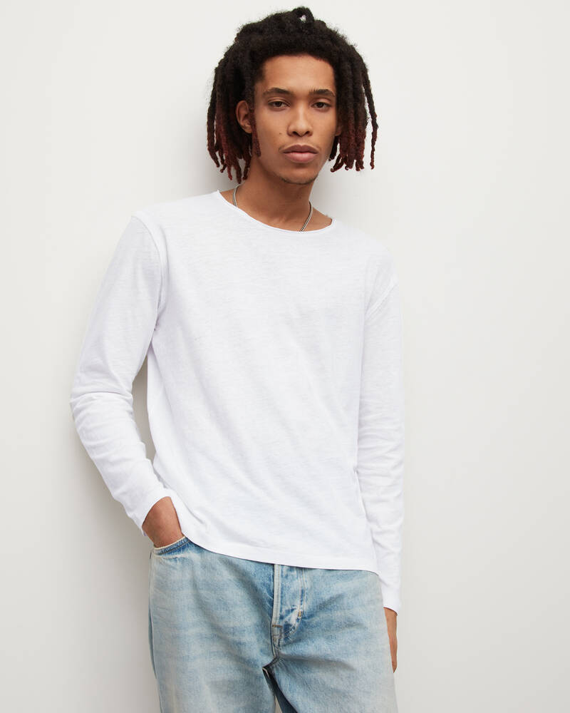 Optic White Allsaints Figure Long Sleeve Crew T Shirt | MD059T-437