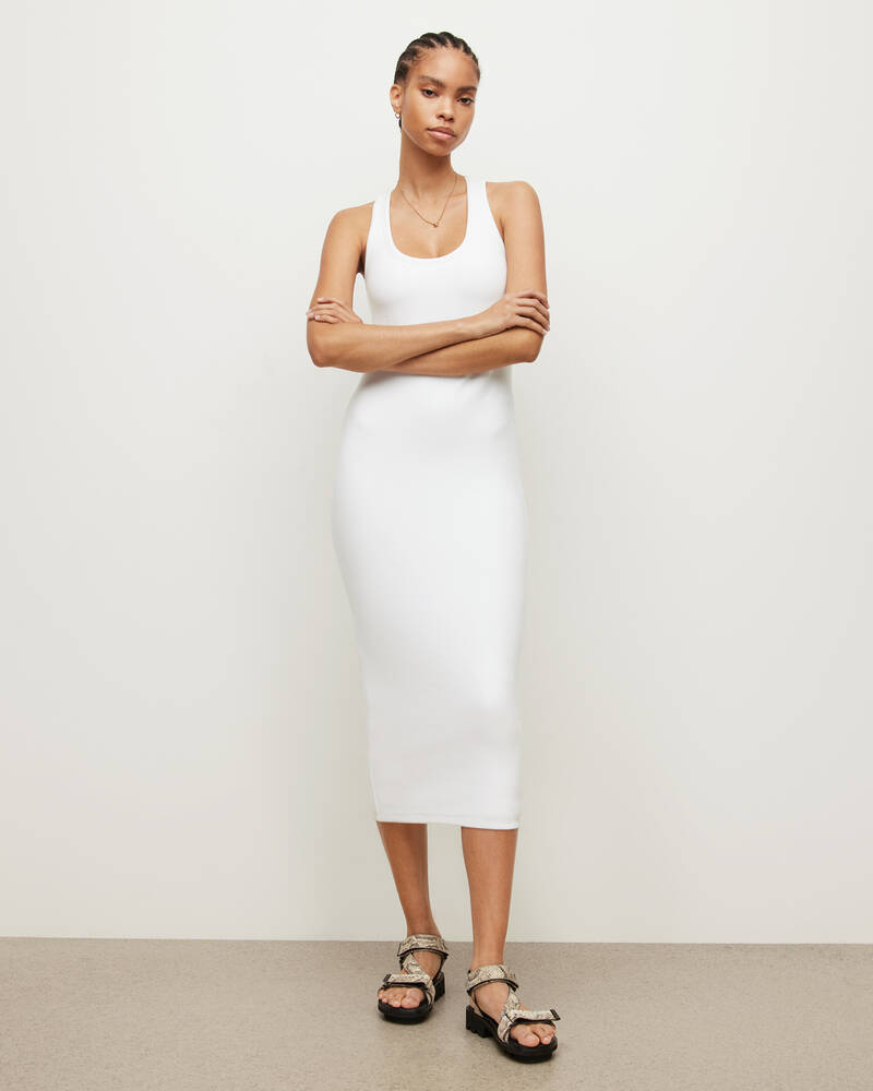 Optic White Allsaints Maki Midi Dress | WM088W-437