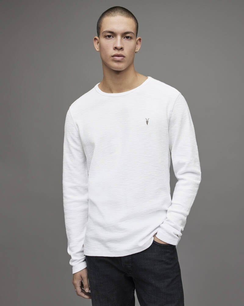 Optic White Allsaints Muse Long Sleeve Crew T Shirt | MD021R-437