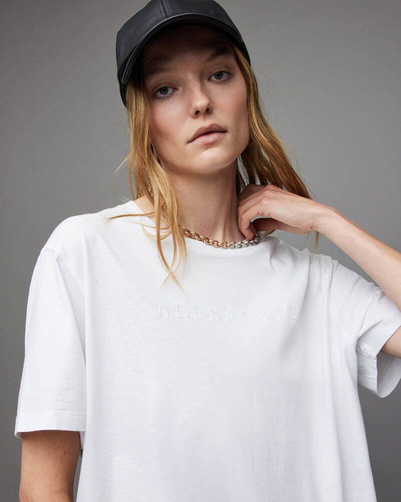 Optic White Allsaints Pippa Embroidered Boyfriend T Shirt | WM109W-437