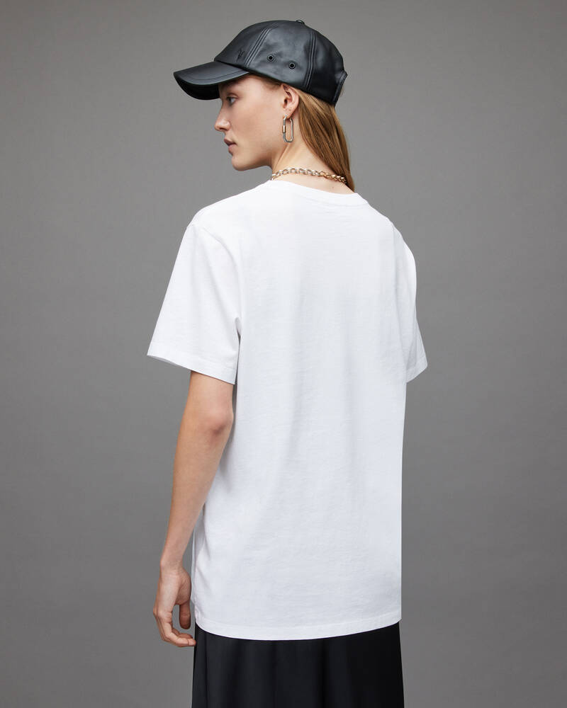 Optic White Allsaints Pippa Embroidered Boyfriend T Shirt | WM109W-437