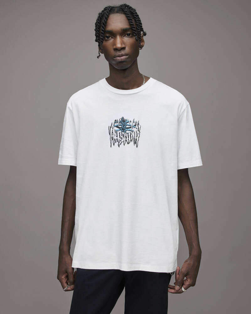 Optic White Allsaints Ript Crew T Shirt | MG259X-437