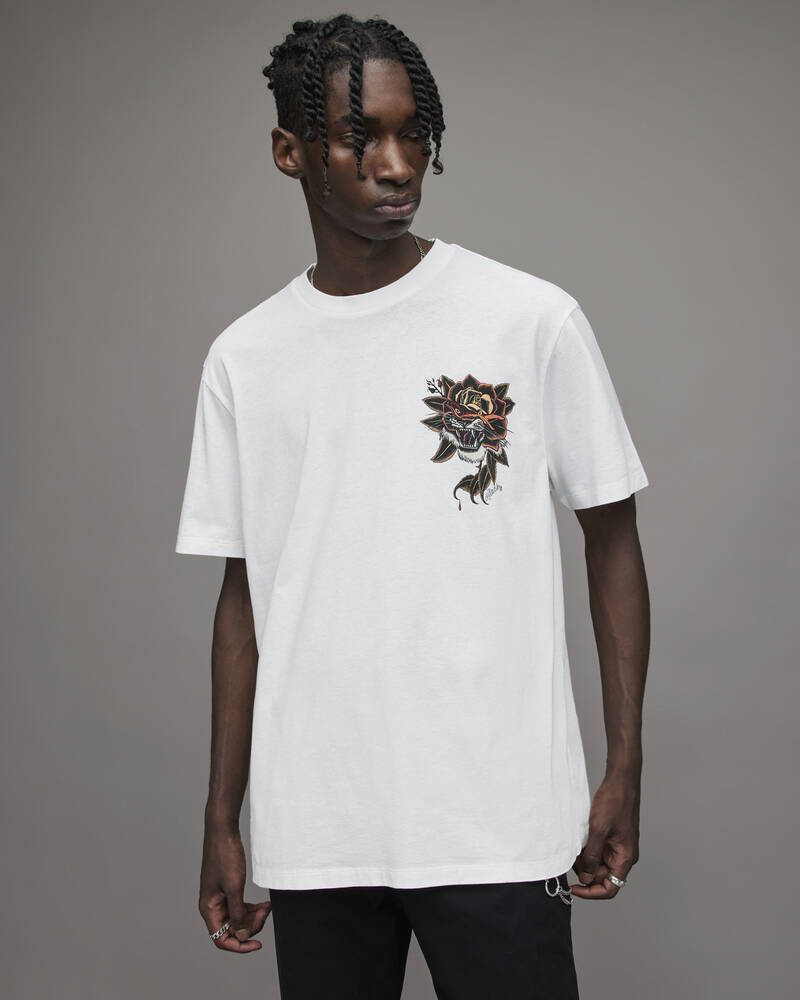 Optic White Allsaints Tiger Rose Crew T Shirt | MG255X-437