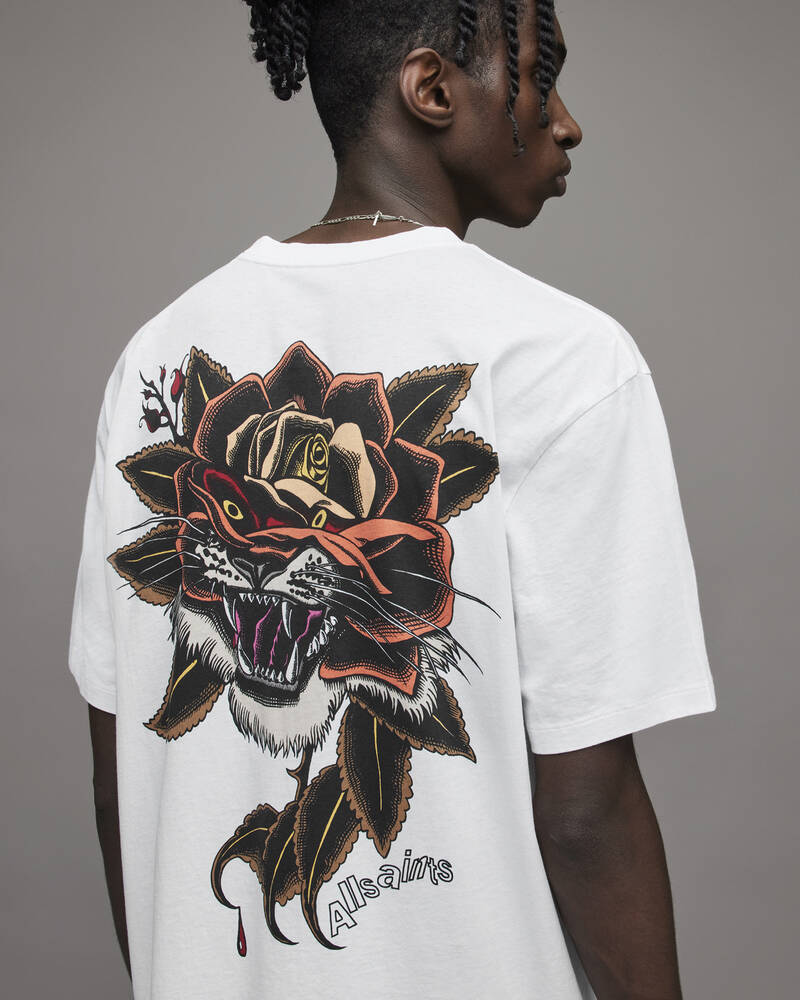 Optic White Allsaints Tiger Rose Crew T Shirt | MG255X-437