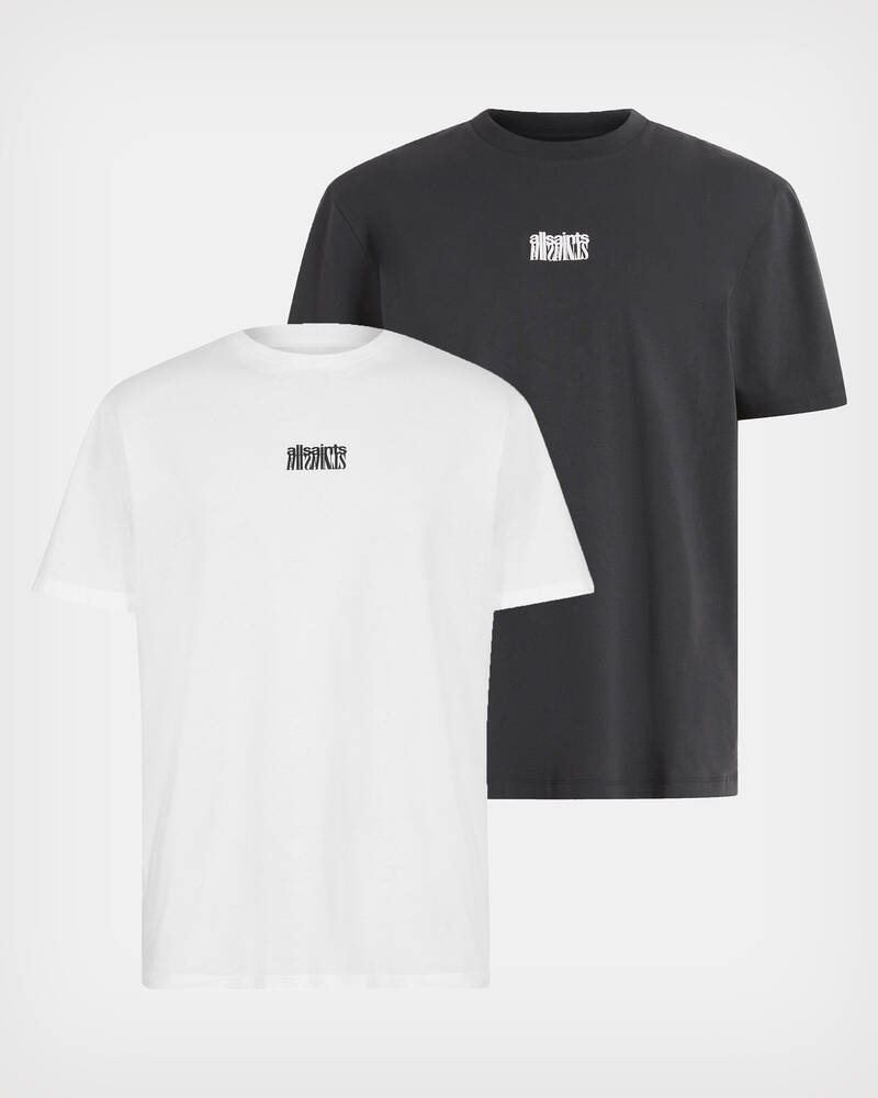 Optic White/Jt Blk Allsaints Refract Crew 2 Pack T Shirts | MG321X-8115