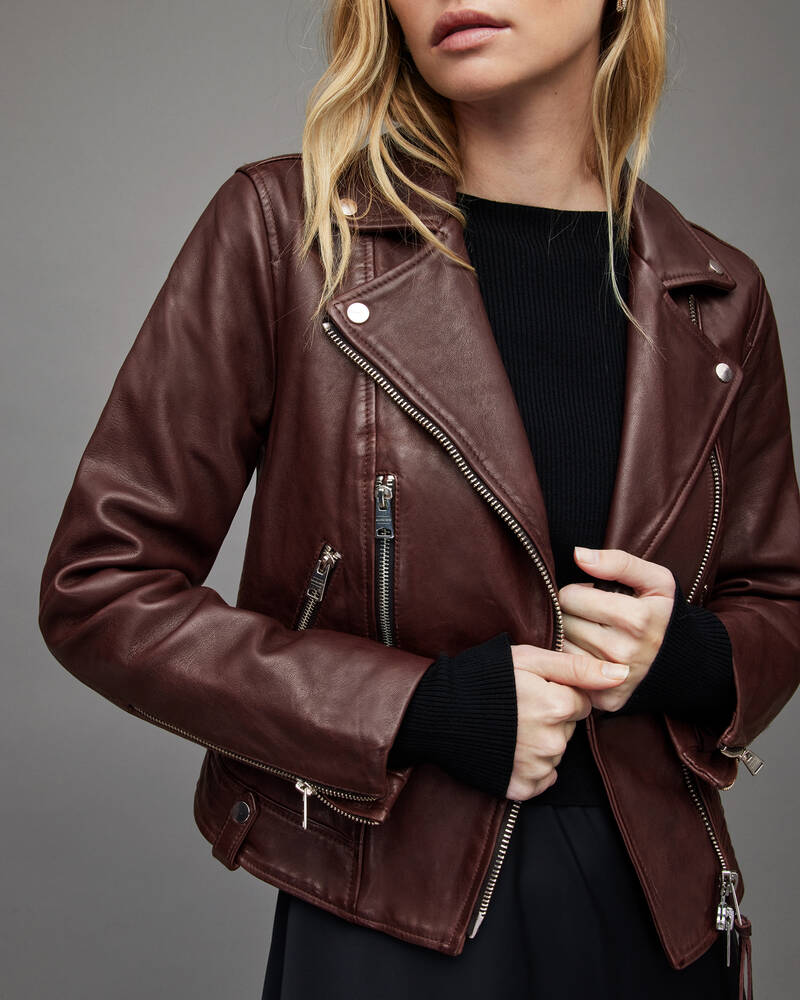 Oxblood Red Allsaints Neko Leather Biker Jacket | WL150X-4192