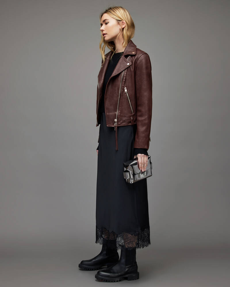 Oxblood Red Allsaints Neko Leather Biker Jacket | WL150X-4192