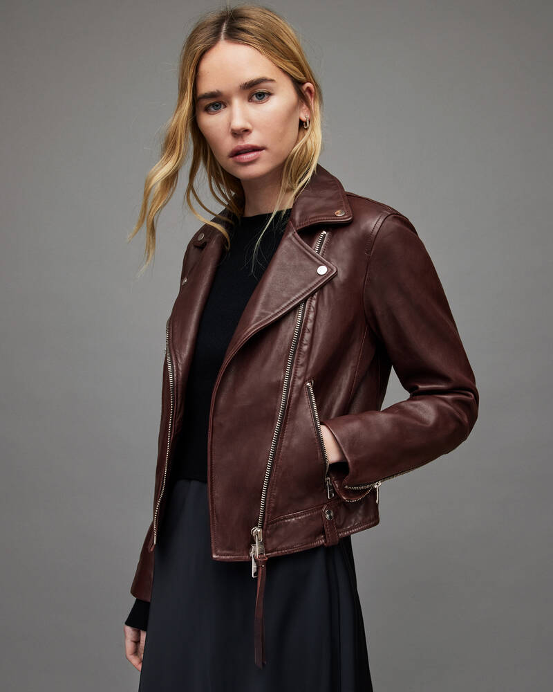 Oxblood Red Allsaints Neko Leather Biker Jacket | WL150X-4192