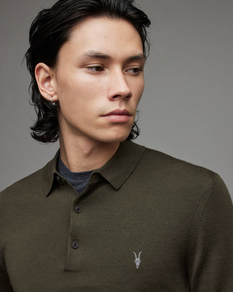 Park Green Allsaints Mode Merino Long Sleeve Polo Shirt | MK158X-8042