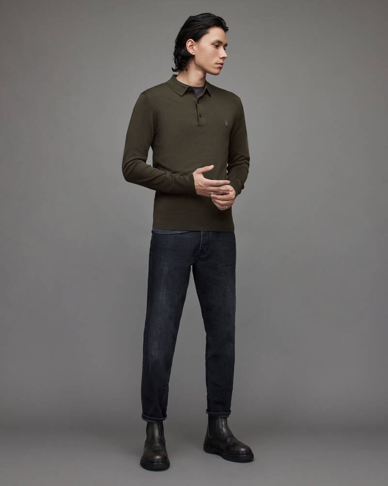 Park Green Allsaints Mode Merino Long Sleeve Polo Shirt | MK158X-8042