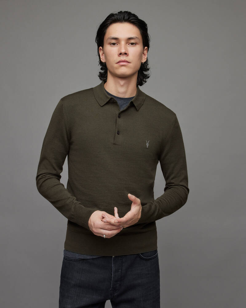 Park Green Allsaints Mode Merino Long Sleeve Polo Shirt | MK158X-8042