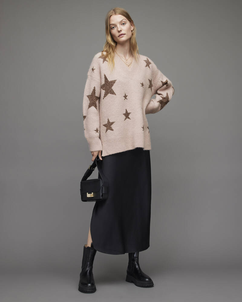 Pashmina Pink Allsaints Star V Neck Jumper | WK066X-6037