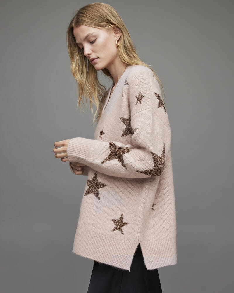 Pashmina Pink Allsaints Star V Neck Jumper | WK066X-6037