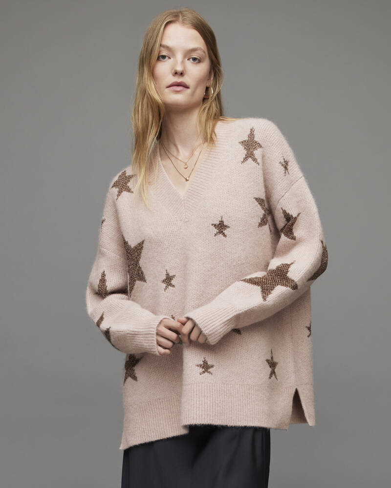 Pashmina Pink Allsaints Star V Neck Jumper | WK066X-6037