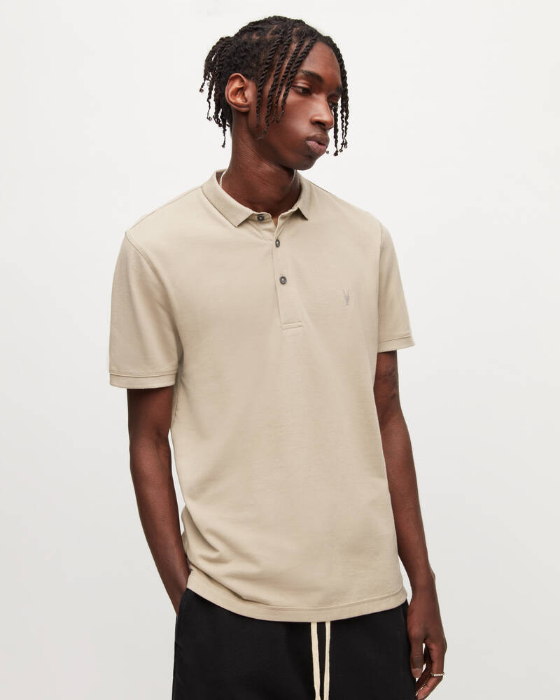 Pebblestone Taupe Allsaints Reform Short Sleeve Polo Shirt | MD217W-7311