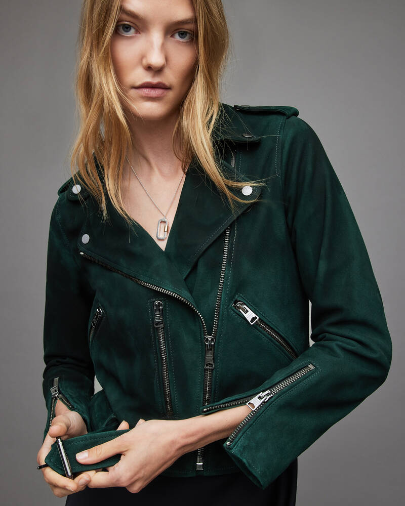 Pine Green Allsaints Balfern Suede Biker Jacket | WL243T-7796