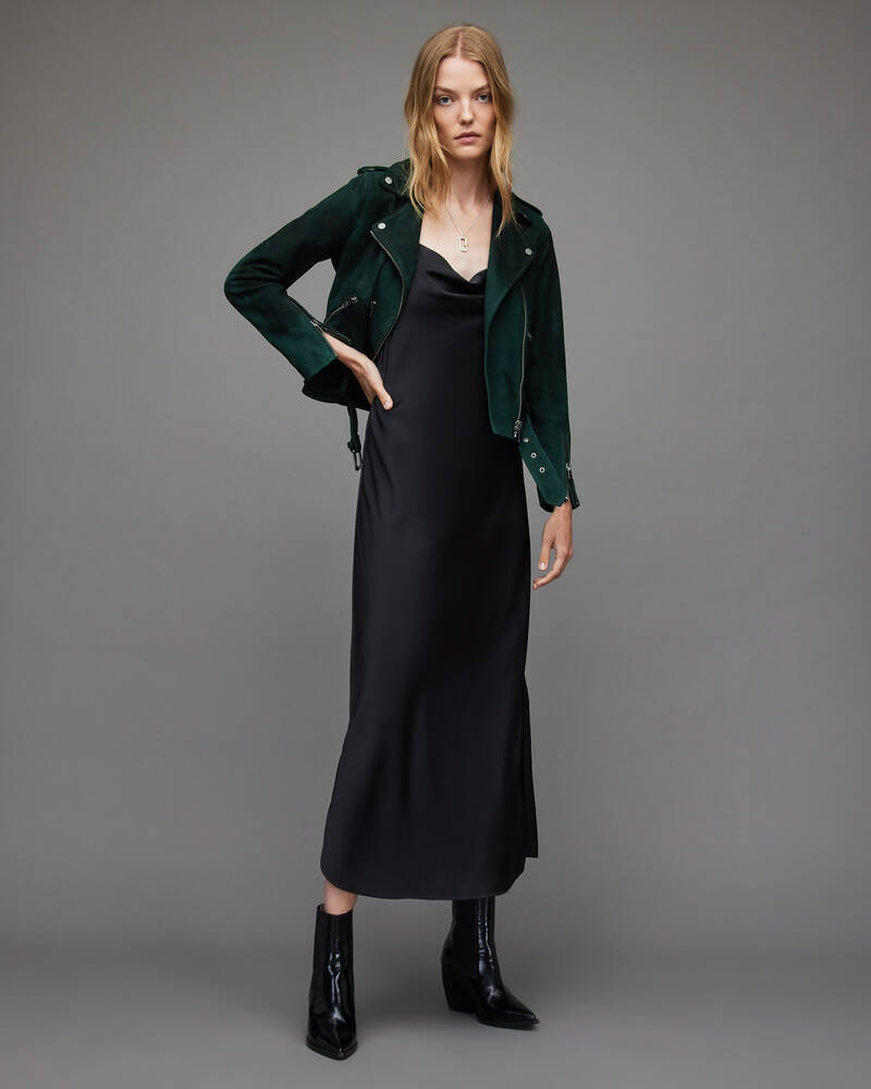 Pine Green Allsaints Balfern Suede Biker Jacket | WL243T-7796