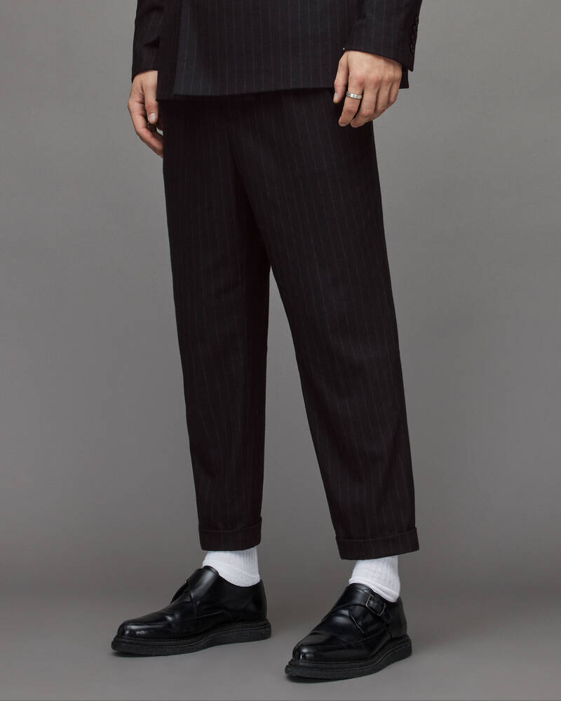 Pinstripe Black Brown Allsaints Blues Cropped Pinstriped Trousers | MM030X-7989