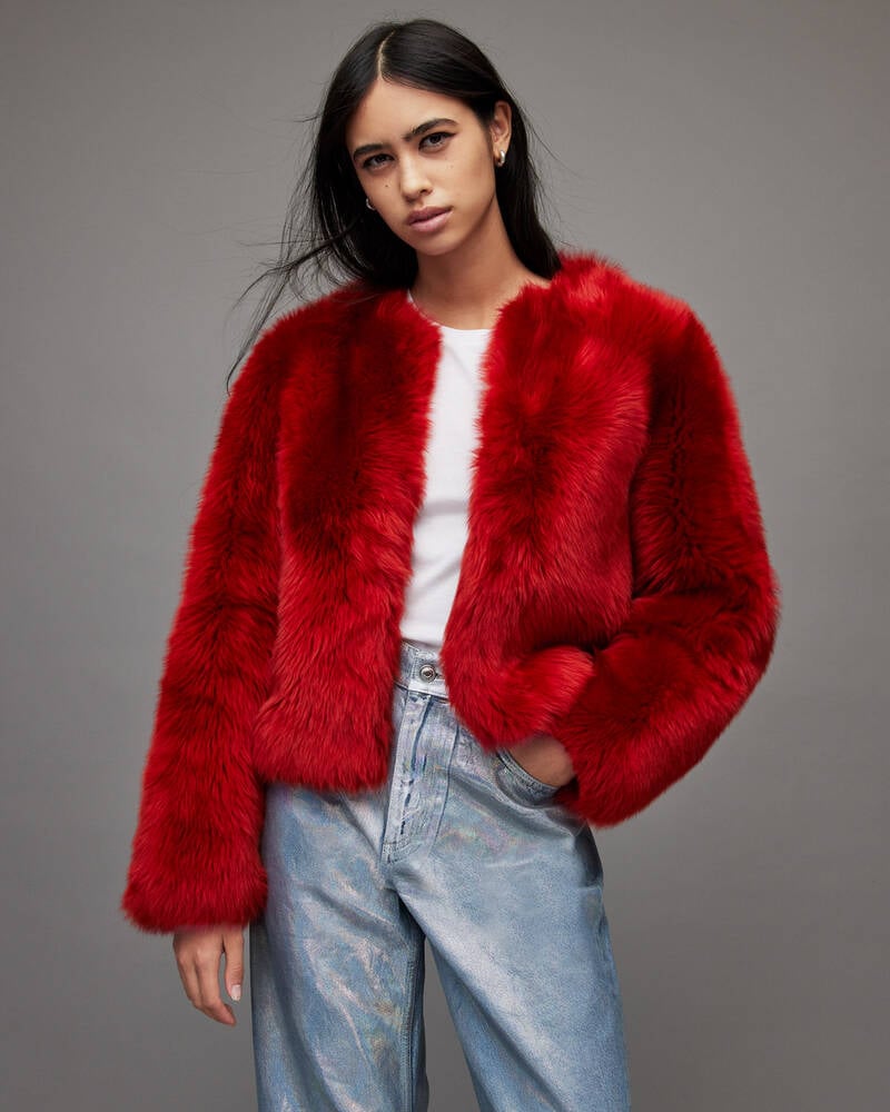 Red Allsaints Bronte Shearling Jacket | WL112X-4