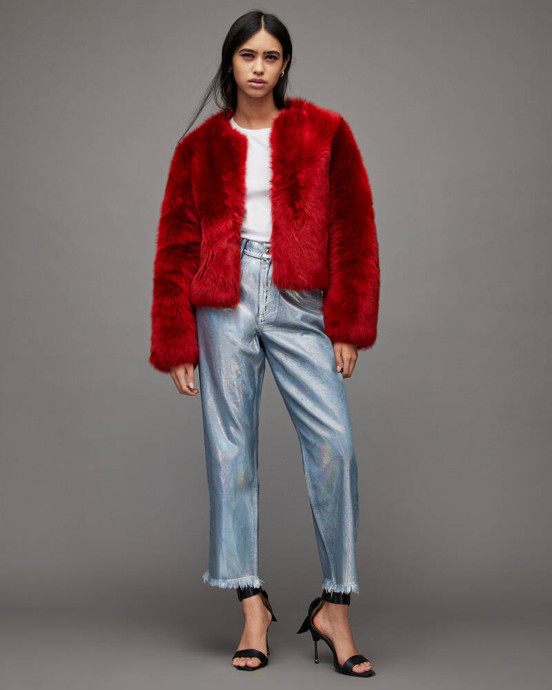 Red Allsaints Bronte Shearling Jacket | WL112X-4