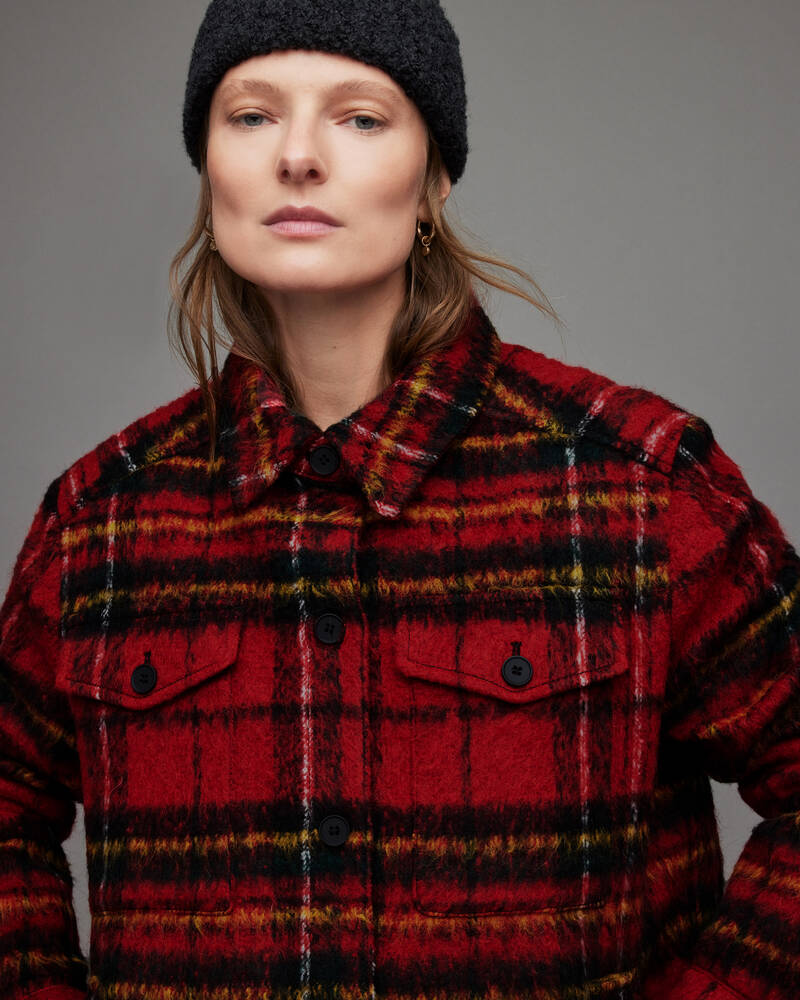 Red Allsaints Rosey Check Jacket | WO055X-4