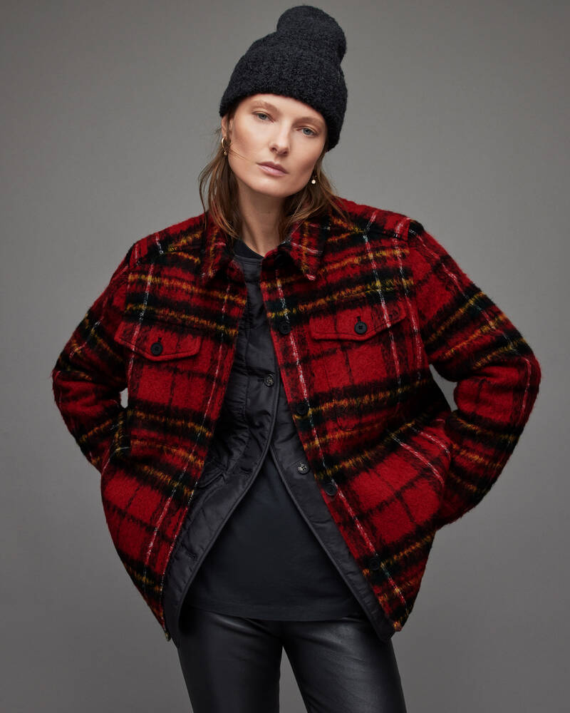 Red Allsaints Rosey Check Jacket | WO055X-4