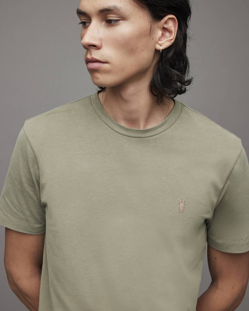 Serpentine Green Allsaints Brace Contrast Brushed Cotton T Shirt | MD053X-7672