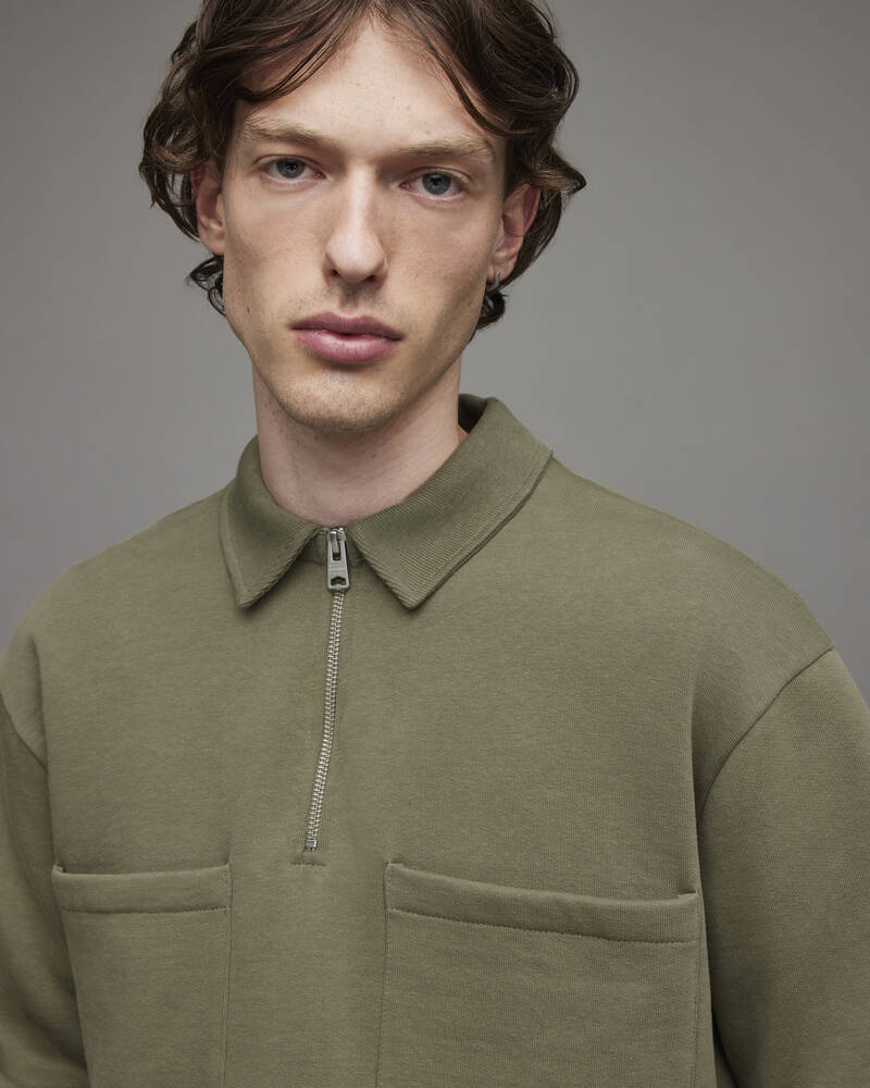 Serpentine Green Allsaints Jaxon Half Zip Polo Sweatshirt | MF047X-7672