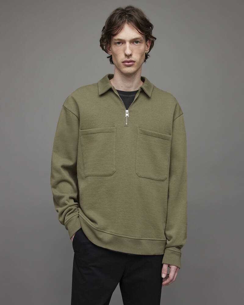 Serpentine Green Allsaints Jaxon Half Zip Polo Sweatshirt | MF047X-7672