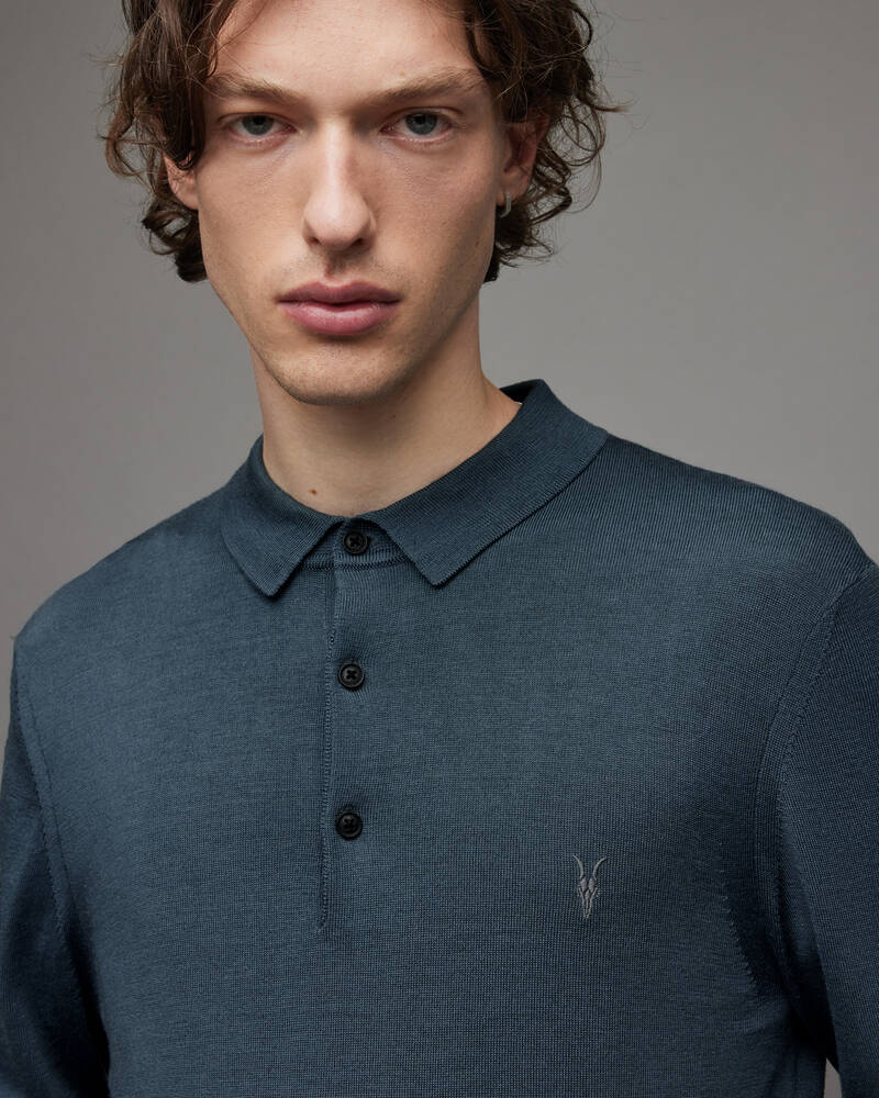 Shadow Blue Allsaints Mode Merino Long Sleeve Polo Shirt | MK072X-4777