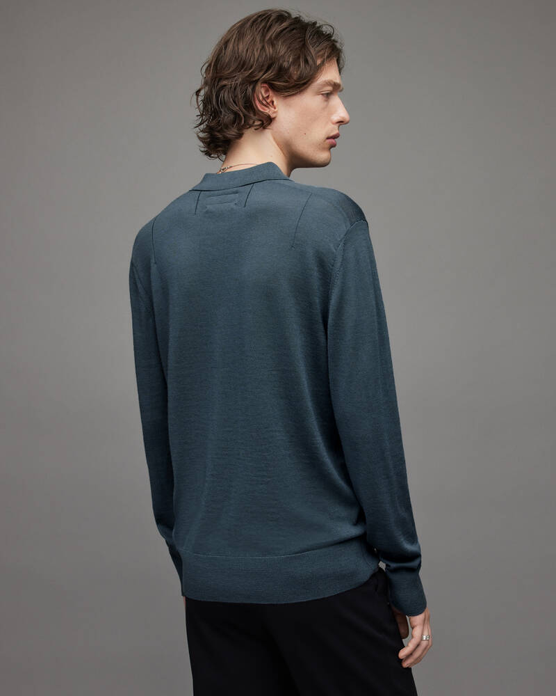 Shadow Blue Allsaints Mode Merino Long Sleeve Polo Shirt | MK072X-4777