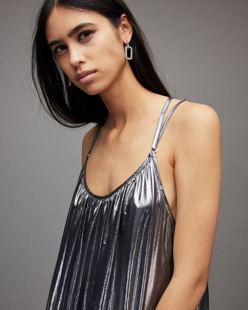 Silver Allsaints Areena Metallic Maxi Dress | WD258X-34