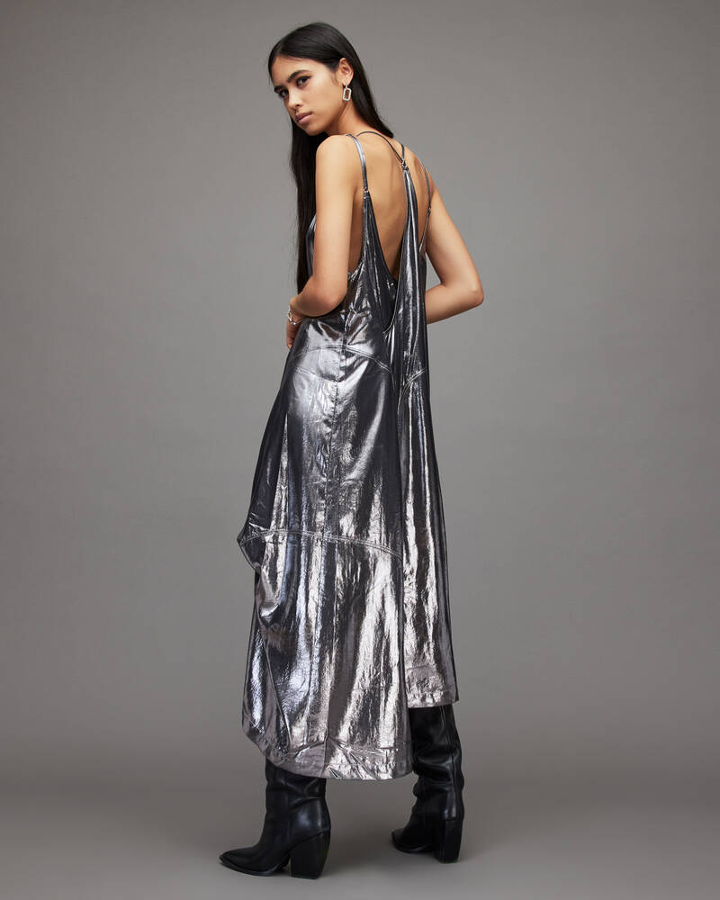 Silver Allsaints Areena Metallic Maxi Dress | WD258X-34