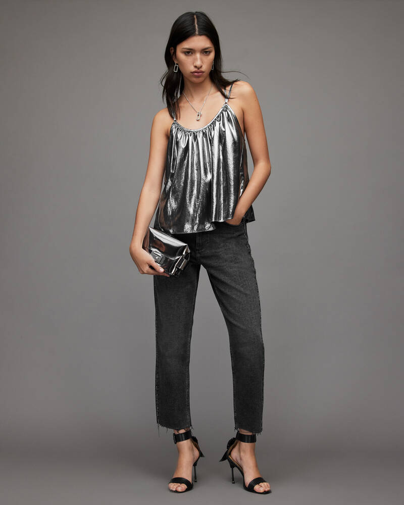 Silver Allsaints Areena Metallic Top | WM215X-34