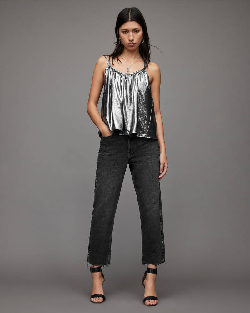 Silver Allsaints Areena Metallic Top | WM215X-34