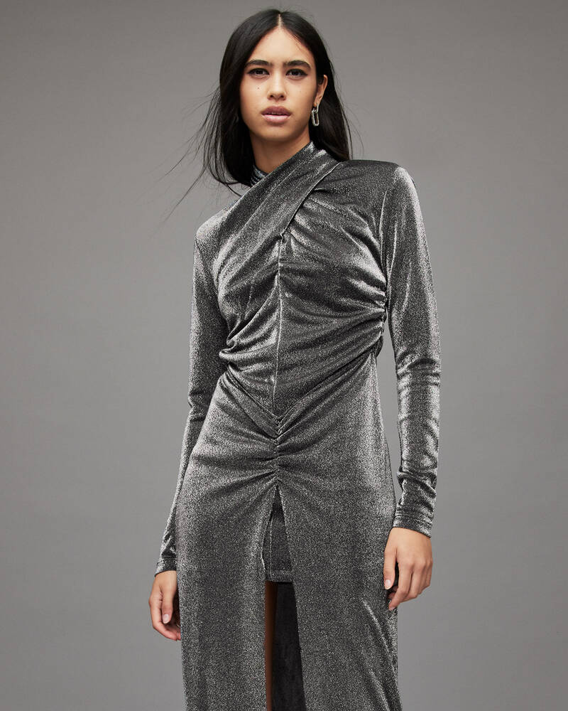 Silver Allsaints Ayla Metallic Dress | WD182X-34