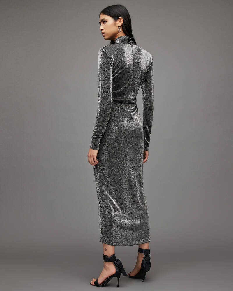 Silver Allsaints Ayla Metallic Dress | WD182X-34