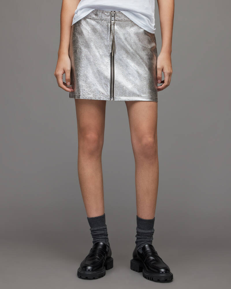 Silver Allsaints Cleo Leather Skirt | WL022X-34