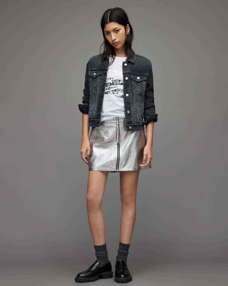 Silver Allsaints Cleo Leather Skirt | WL022X-34