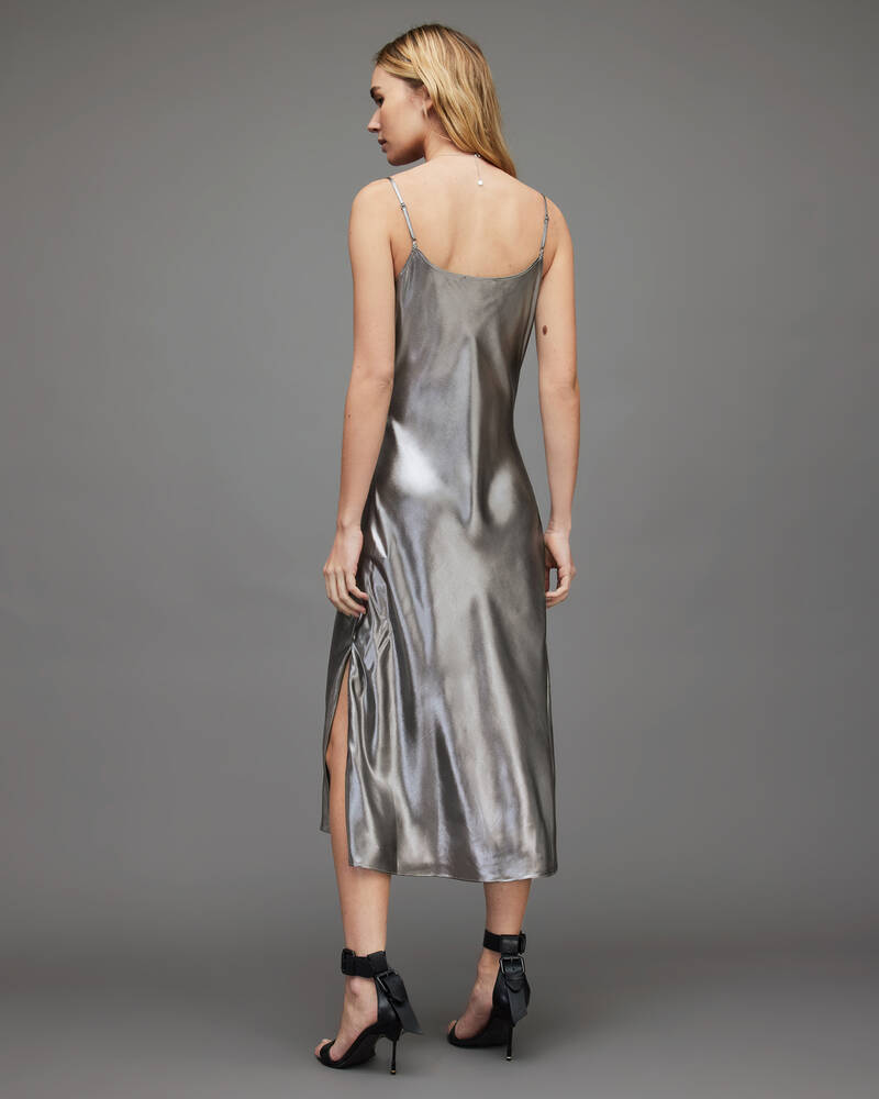 Silver Allsaints Hadley Metallic Midi Dress | WD300X-34