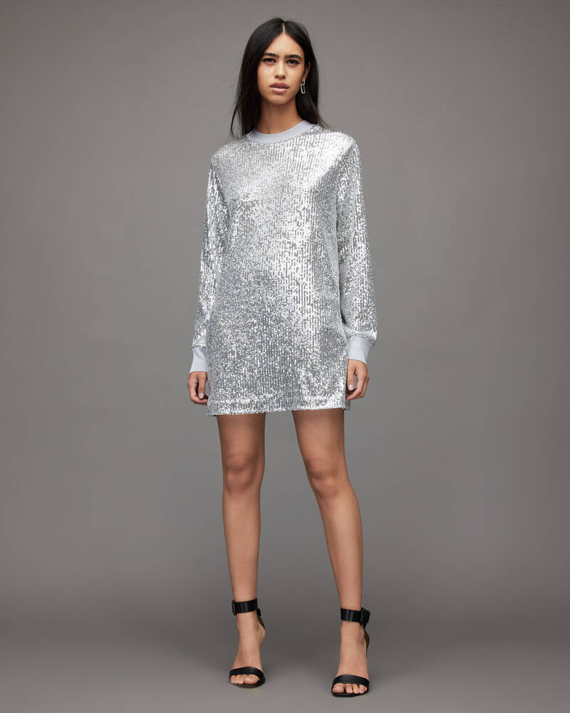 Silver Allsaints Juela Mini Sequin Dress | WD167W-34