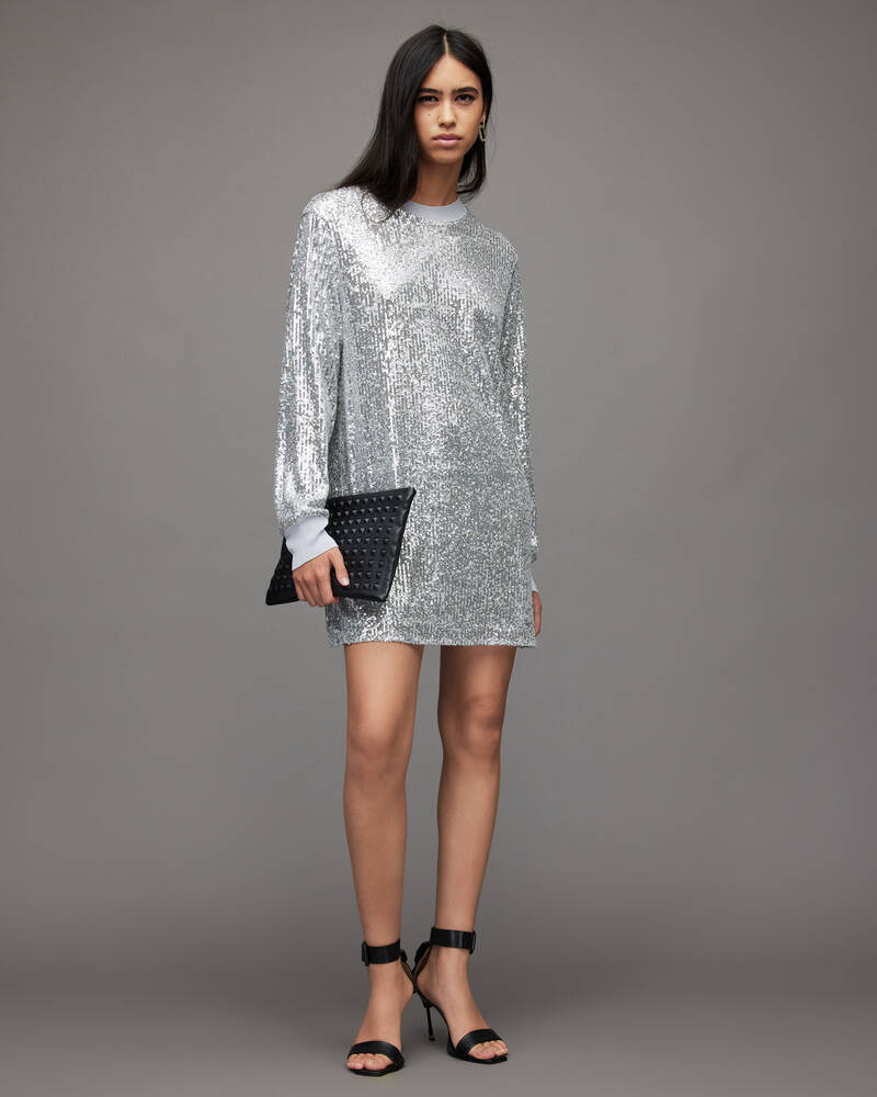 Silver Allsaints Juela Mini Sequin Dress | WD167W-34