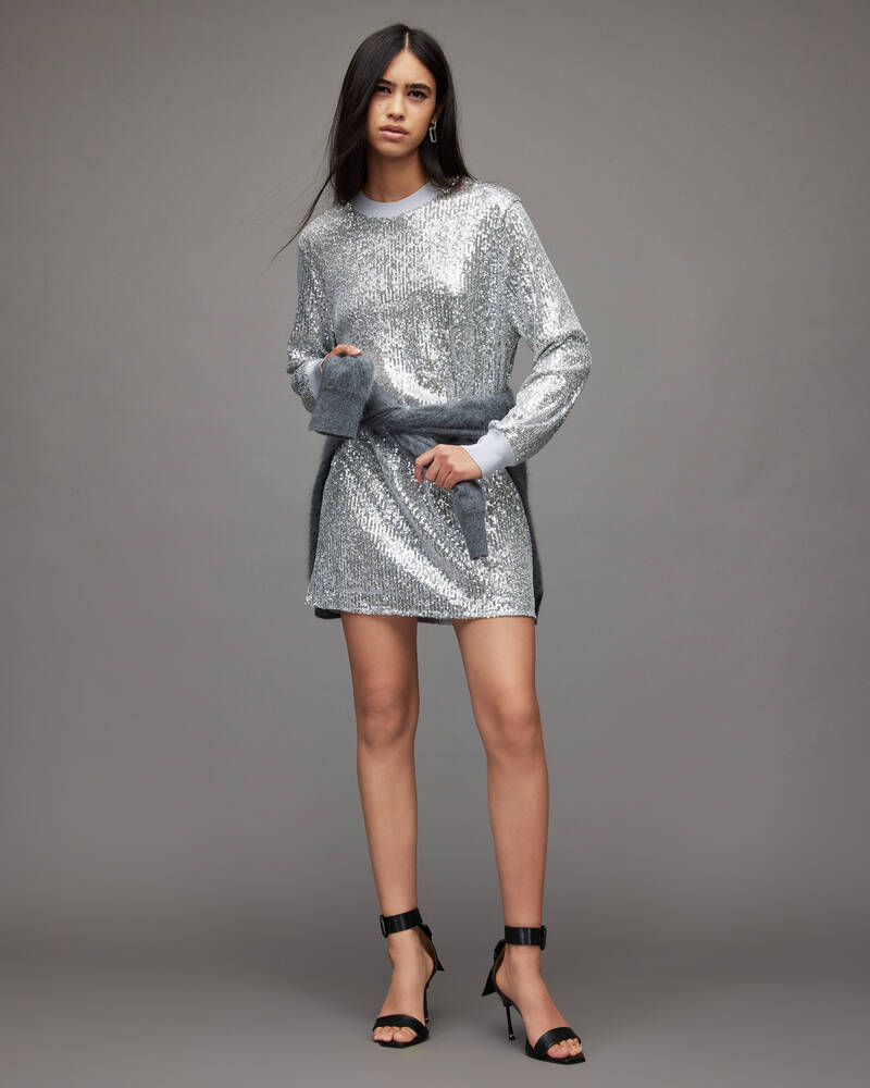 Silver Allsaints Juela Mini Sequin Dress | WD167W-34