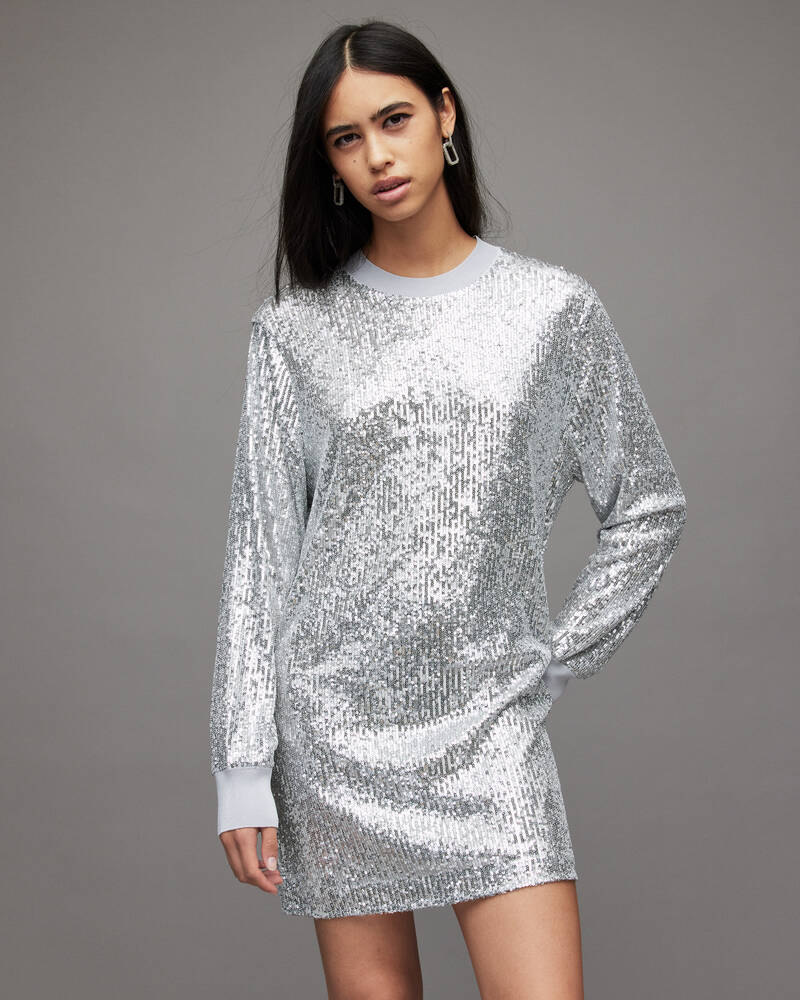 Silver Allsaints Juela Mini Sequin Dress | WD167W-34