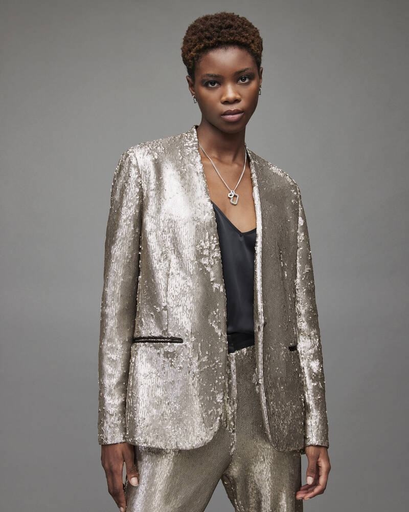 Silver Allsaints Leigh Sequin Blazer | WT028X-34